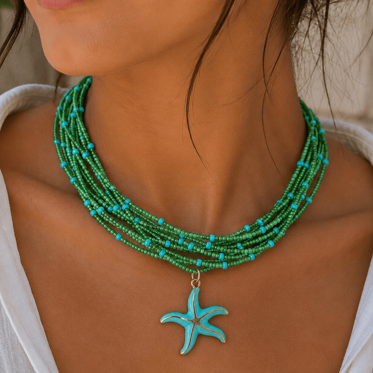 Green Starfish Necklace I Fe